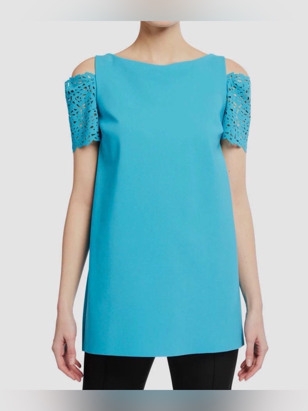 La Petite Robe di Chiara Boni Blue Cold Shoulder Laser Cut Top US 8 M